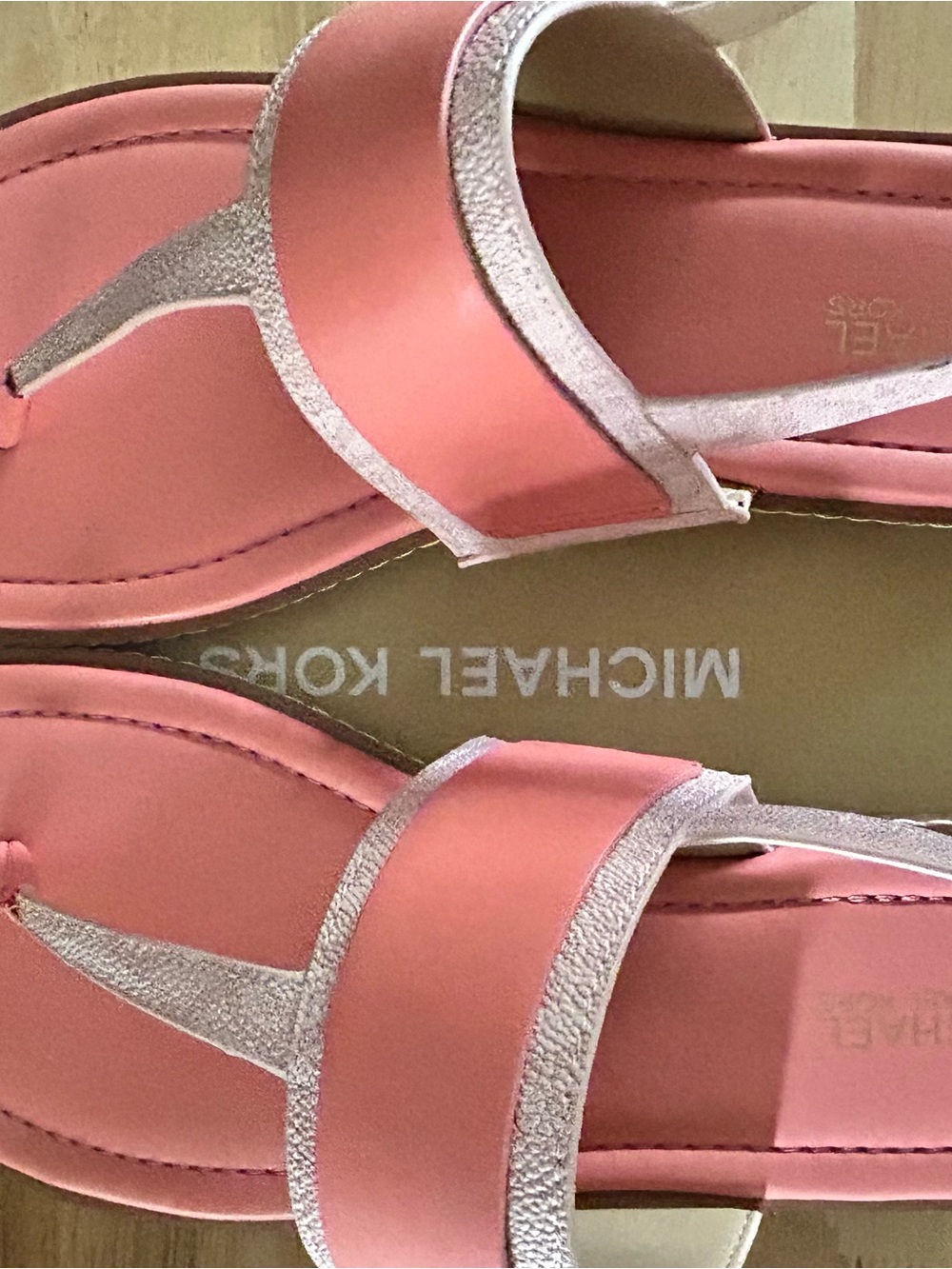 Michael Kors Pink Coral Thong Sandals with Metallic Trim